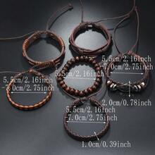 6pcs Vintage PU Leather Tree Of Life Braided Beaded Bracelet Set, Unisex, Suitable For Father's Day, Boyfriend Gift, Daily Wear