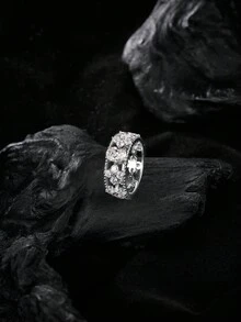 1 Nhẫn Rộng Mạ Bạc Đính Nhẫn Manhua Moissanite Hình Bầu Dục 1ct Lấp Lánh, Nhẫn Trang Sức Unisex Thời Trang Và Sang Trọng Thích Hợp Cho Phụ Nữ Đeo Hàng Ngày - vòng hoa khuếch tán 1ct - Xem 6