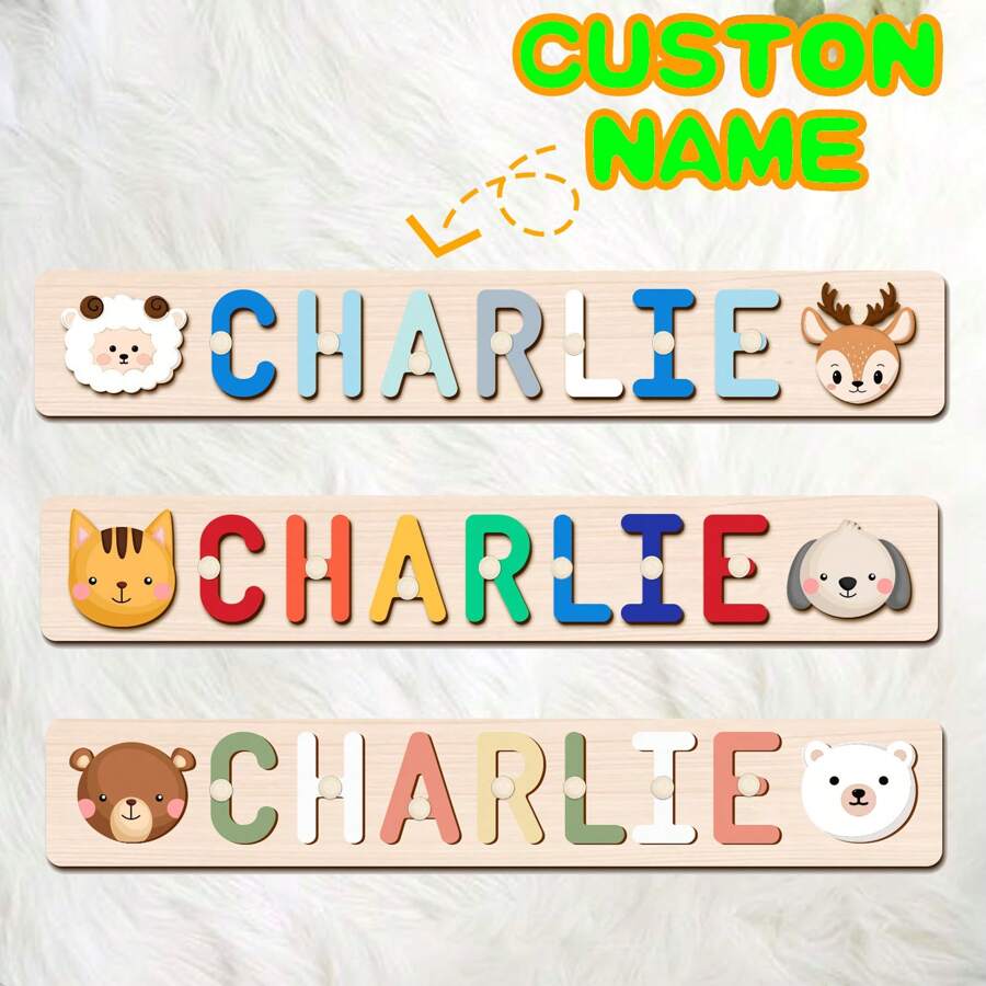 Customized Personalized Name Puzzle Board, Christmas Gift, Name Puzzle, First Birthday Gift, Unique Name Puzzle Board, Baby Boy Or Girl Early Education Toy, 3D Letter Puzzle Toy, Customized Baby Name - Multicolor - View 1