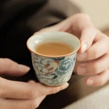 1pc Exquisite Household Ceramic Tea Cup, Imitation Ru Kiln Crackle Blue And White Pattern Back To School - Multicolor - View 4