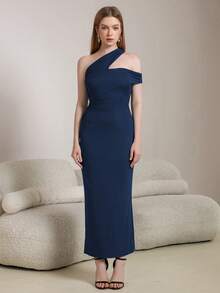 PARTHEA One Shoulder Cut Out Trim Ruched Bodycon Modal Long Dress