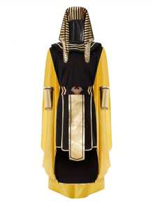 Men Egyptian Costume Set, 7 Pcs Golden Trim Tank Tops Skirt Arm Sleeves Headwear Necklace Halloween Cosplay Outfits - màu đen - Xem 8