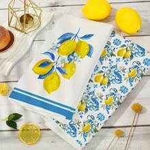 2/4pcs Lemon Print Kitchen Towels, Holiday Decorative Hand Towels, Soft Absorbent Drying Cloths, Kitchen Decor, Dining Table Decoration, Kitchenware, Home Decor