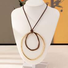 小众个性设计不对称双环吊坠项链女欧美跨境复古长款毛衣链 - 彩色 - 查看 1