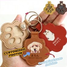 个性化定制图案和姓名日期钥匙扣，时尚仿皮宠物毛发收集包 - 多功能猫狗毛发存储钥匙扣，女士时尚配饰，宠物主人的理想礼物！ - 彩色 - 查看 1