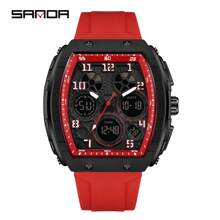 SANDA. SANDA Hot 6157 Tonneau Dial Digital Watch For Men Military Army Sport Wristwatch Man Silicone Multifunctional Waterproof Male LED Clock - one-size - View 11