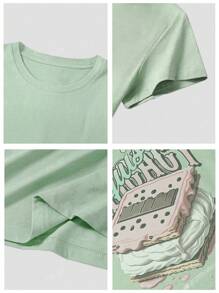 DEBY-Dames T-shirt Casual Ronde Hals Korte Mouw Drop Schouder Basic Fit Versie Bevat Katoen Textuur Delicate Voel Zacht En Comfortabel Ademend Veelzijdig, Gemakkelijk Te Combineren En Duurzaam Voor Meerdere Gelegenheden, Eenvoudig Geavanceerd Creatief Casual Kunst Letter Fruit Voedsel Patroon Dubbelzijdig Bedrukt Top