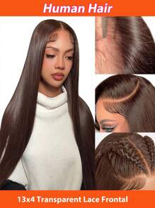 13x4 Transparent Lace Frontal Chocolate Brown Color Brazilian Straight Frontal Closure Human Hair Unprocessed Virgin Ear To Ear Lace Frontal Human Hair Pre Plucked With Baby Hair #4 Color - S4 - View 3