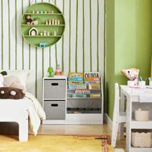 Children Kids Bookcase Toy Shelf Children Sling Bookshelf With 2 Fabric Boxes Grey W80 X D30 X H61cm KMB76-W - White - View 3