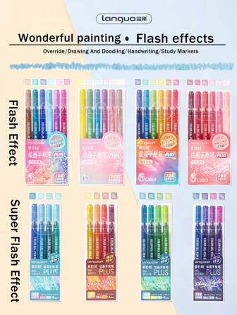 Languo 40 Colors Burst Flash Color Neutral Pen Set Jumbo Capacity Metallic Glitter Gel Pens, Flash Special Effects Highly Attractive Drawing Handbook Pen Highlighter 1mm, Elementary School Students Art Drawing Special Diy Drawing Book Can Be Stacked Color Impermeable Paper High Capacity Highlighter Highlighter Gel-Pen Hand Drawing Pen Can Be Used For Student Marking