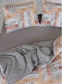 ZNP HOME Red Heart Pattern 3 Pieces Double Duvet Cover Set | 200x200 Duvet Cover 1 Piece And 80x80 Pillow Case 2 Pieces | WITHOUT SHEETS - Brown - View 2