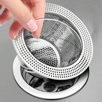 1 件厨房水槽过滤器，适用于 4.2 英寸孔径不锈钢水槽排水过滤器，圆形网状排水过滤篮，防堵塞垃圾处理塞，浴室水槽过滤器，淋浴排水毛发捕捉器，洗衣排水过滤器，浴室用品。