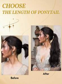 1pc Real Human Hair Straight Ponytail Extension, #1 Jet Black, Clip-In Style, For Women - S1 - View 10