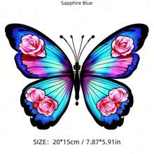 AD 1 件蓝色花卉玫瑰蝴蝶汽车贴纸，摩托车踏板车自行车防划贴花，独特的动物昆虫油箱贴纸，汽车车窗玻璃装饰