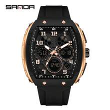 SANDA. SANDA Hot 6157 Tonneau Dial Digital Watch For Men Military Army Sport Wristwatch Man Silicone Multifunctional Waterproof Male LED Clock - one-size - View 13
