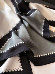 1 chiếc khăn bandana/băng đô/khăn quàng cổ in họa tiết giả lụa, phụ kiện thời trang đa năng dùng hàng ngày cho váy áo, đi biển, đi nghỉ mát. - hình học đen trắng - Xem 2