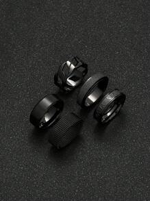 5pcs/Set Stylish Stainless Steel Roman Letter Mesh Frosted Swivel Ring Twisted Decorative Gold Men's Ring Set Suitable For Everyday Matching Use Festive Jewellery - Gold - View 5