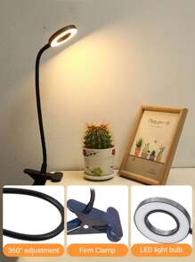 LED-bureaulamp met klemlamp met 3 kleurmodi, 10 helderheidsringen/klemlampen, 360° flexibele zwanenhals, dimbaar, oogbescherming, bureaulamp, USB-bureaulampen voor thuis, op kantoor, in de slaapkamer, in de kamer, om te lezen en te leren (zwart)