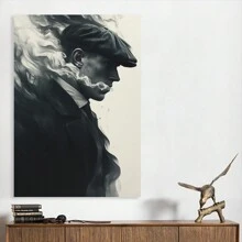 Framed-Gentleman Smoking Retro Canvas Wall Art Black And White Decor Ideal For Men - 裱框 - 查看 1