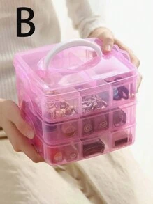 1pc 3-Layer Transparent Plastic Storage Box, Jewelry Box, Jewellery Box, Storage Cabinet, Storage Box, White, Easter Elements, Can Be Used For Cosmetics, Jewelry, Toys, Socks Etc., With Handle Multi-Compartment Component Box Electronic Parts Screw Accessory Tool Sorting Grid Dustproof Large Capacity Hair Accessories Earrings Necklaces Beads Craft Supplies Box, Valentine's Day Gift, Christmas Gift Back To School