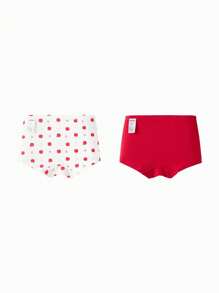Balabala 2pack Young Girls Briefs, Antibacterial Design - Red and White - View 2