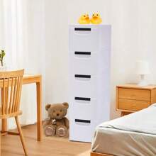 Vertical Tall Dresser Storage Tower With 5 Drawers Fabric Organizer Wardrobe - White - View 4