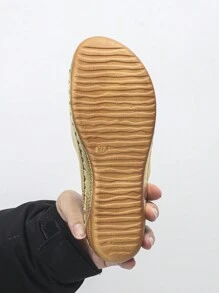 Plus Size EU36-45 Women's Casual Thick Sole Sandals, New Summer Fashion Comfortable Platform Slip-On Slippers, Non-Slip Wedge Heel Fishscale Pattern Slides - Gold - View 8