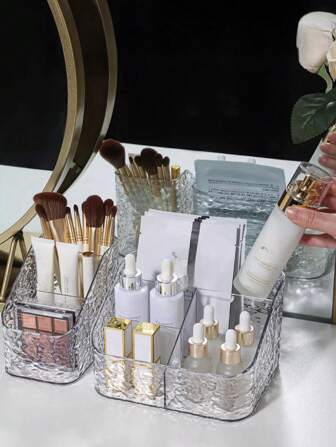 Wavy Storage Box, Large Capacity Cosmetics Organizer For Makeup Brushes, Skincare, Lipstick - Luxe Design Bathroom Decor Summer Makeup Organizer Back To School