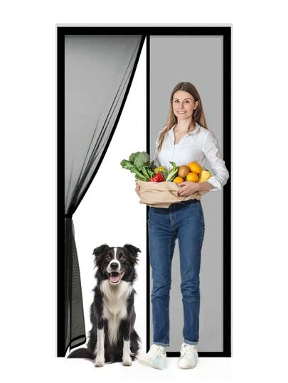 1 cortina magnética para puerta de color negro, malla de unicolor para bloquear insectos, de estilo moderno, de tela, de fácil apertura y cierre, entrada conveniente, apta para la sala de estar, primavera y verano