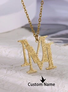 1 szt. spersonalizowany naszyjnik z mrożonej stali nierdzewnej - styl vintage boho z nakładającą się literą "M", złoty, do codziennego stroju, na imprezy i święta, spersonalizowany naszyjnik na prezent walentynkowy