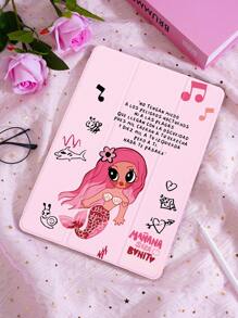 Anime 1pc IPad 10.2", IPad Pro 11" 2021/2020/10th Gen, IPad Mini 4/5/6, Galaxy Tab A8 10.5" 2022, Matepad 10.4", Tablet Mermaid Printed Flat Protective Case, With Pencil Slot, Auto Sleep/Wake Function