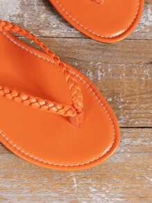 Woven Women Summer Flat Thong Sandals, Casual Holiday Beach Flip Flops - Orange - View 7