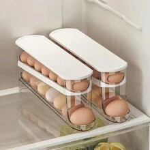 Double-Layer Rotating Egg Dispenser, Refrigerator Egg Storage Box, Automatic Egg Rack, Large Capacity Kitchen Egg Holder - White - View 3