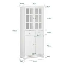 SoBuy Armário de cozinha FSB76-W com portas de vidro, armário alto, armário de arrumação, armário de casa de banho com 6 compartimentos e 2 gavetas, buffet, branco, aprox. 75x175x40cm (LxAxP). - Branco - Ver 4