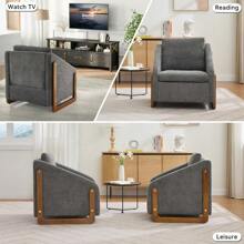 Yabihome Chenille Fabric Modern Upholstered Armchair With Wooden Side Frame , Accent Leisure Chair With Cushioned Seat And Backrest For Living Room, Bedroom