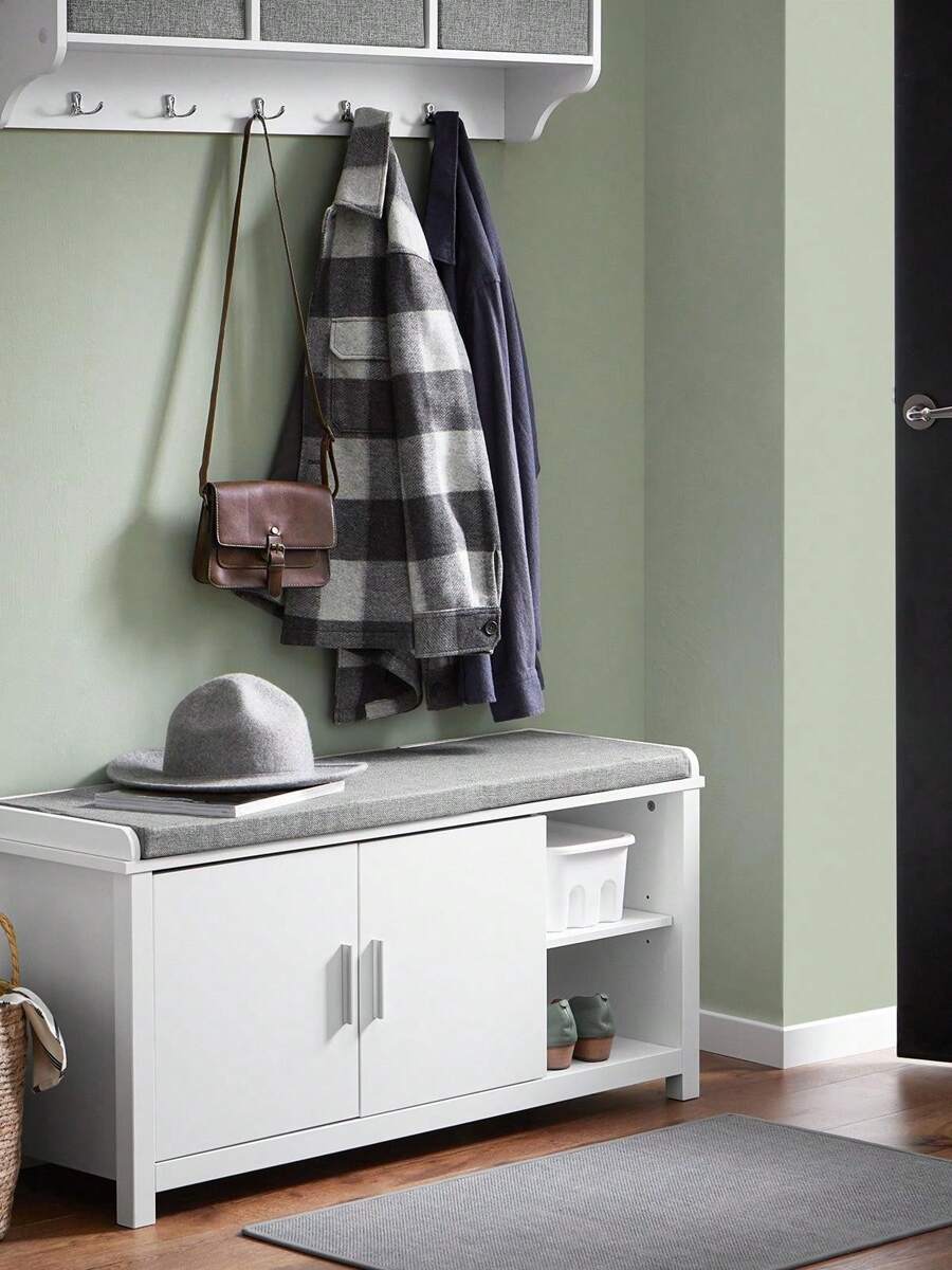 SoBuy Hallway Storage Bench Shoe Bench Shoe Cabinet Shoe Rack With Seat Cushion White W105 X D35 X H51cm FSR168-W - White - View 1