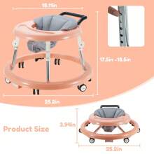 Baby Walker With Multi-Functional Folding,Anti-Rollover Design,Height Adjustable And Brake Device For Babys 6-18 Months Suitable For All Terrains - Dusty Pink - View 4