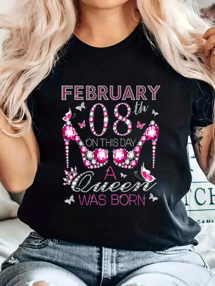 On February 8Th A Queen Was Born Aquarius Pisces Birthday T-Shirt - màu đen - Xem 1