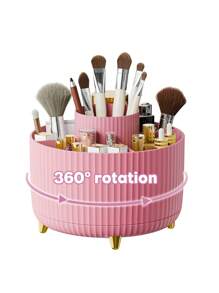 1pc Desktop Rotating Makeup Storage Box, Stationery Storage Box, Pen Holder, Cosmetics Display Rack, Multifunctional Makeup Brush Storage Bucket, Skincare Product Storage Box, Plastic Makeup Brush Storage Box Home Bathroom Decor Summer Makeup Organizer