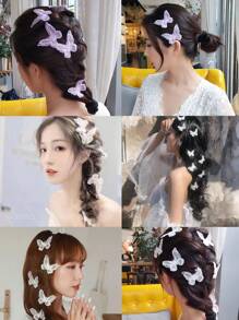 6/12 pièces Pinces à cheveux avec nœud en dentelle, accessoires de cheveux romantiques pour la Saint-Valentin, polyvalents pour l'intérieur/extérieur, convenant pour les concerts, fêtes, mariages, séances photos, ornements de cheveux en forme de papillon