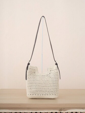 Hand-Woven Retro Artistic Hollow Summer Tourism Beach Bag, Armpit Bag, Tote Bag, Shoulder Large Capacity Adjustable Shoulder Strap