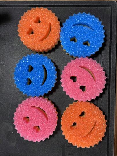 3pcs Heart & Smiling Face Multi-Functional Double Layer Temperature Sensitive Scrubbing Sponges. Cute & Powerful Decontamination, Double-Sided Kitchen Sponge - Temperature Sensitive, Non-Scratch Cleaning Pad, Suitable For Dishes Etc. - Multi-Surface Sponge Holder, Fit For Modern Kitchen Sink, For Dish Cleaning