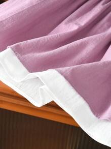 适合夏季的年轻女孩优雅平纹织物圆领无袖连衣裙（带衬里） - 紫色 - 查看 8