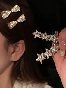 1 chiếc kẹp tóc đính đá lấp lánh sang trọng hình ngôi sao và nơ, thanh lịch và đa năng dành cho nữ, thích hợp sử dụng hàng ngày, làm phụ kiện chụp ảnh, quà tặng sinh nhật, phụ kiện tóc, kẹp tóc, kẹp càng cua, đồ dùng học tập, sinh viên, nơ, dễ thương, phong cách dự tiệc, sang trọng, trang phục mùa đông cho nữ, phụ kiện đội đầu, kẹp tóc, ghim cài tóc. - Bạc - Xem 2