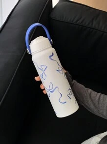 1 个容量 600ml-800ml-1000ml-1300ml，蓝色蝴蝶结图案不锈钢双层真空保温瓶，保温杯，烧瓶，平底杯，咖啡杯，茶壶，户外运动水壶，适用于家庭、户外、汽车、学校、办公室、返校、生日礼物、母亲节礼物、情人节礼物、节日礼物