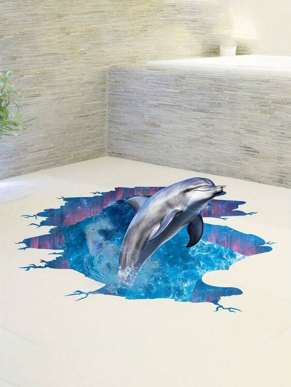 1pc Dolphin Wall Decal, 3D Ocean Floor Stickers, Waterproof Removable Seascape For Bathroom Bedroom Living Room Decor Bathroom Home Decor Wall Decor Bathroom Decor Bedroom Decor Room Decoration Stuff House Decor Home Decor Living Room Wall Paper Wallpaper Wall Stickers Wall Sticker Kitchen Accessories Kitchen Kitchen Items Kitchen Decor Floor Tiles Flooring