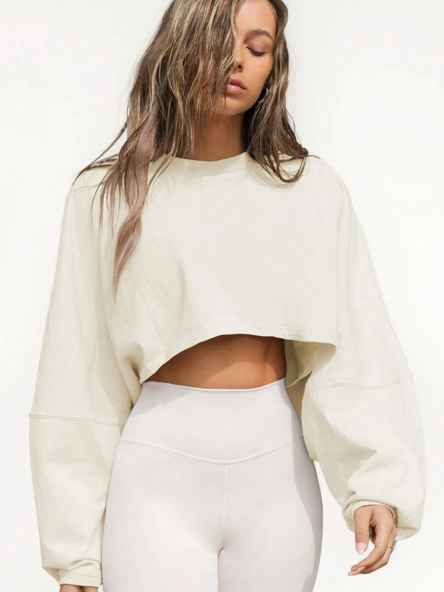 Sudadera corta de cuello redondo de moda para mujer, prenda básica para hacer deporte, ropa para gimnasio