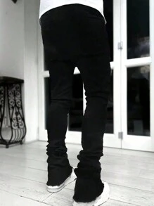 Slim Fit Fashionable Printed Denim Jeans For Teens - Black - View 2