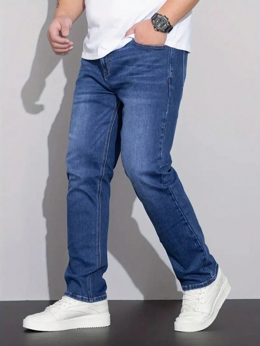 Men's American Four Season Slim Fit Elastic Jeans, Avant-Garde Street Hip-Hop Style Slim Fit Jeans, Blue Elastic Tight Jeans, Casual And Comfortable Jeans - 藍色 - 查看 1