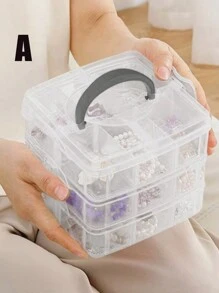1pc 3-Layer Transparent Plastic Storage Box, Jewelry Box, Jewellery Box, Storage Cabinet, Storage Box, White, Easter Elements, Can Be Used For Cosmetics, Jewelry, Toys, Socks Etc., With Handle Multi-Compartment Component Box Electronic Parts Screw Accessory Tool Sorting Grid Dustproof Large Capacity Hair Accessories Earrings Necklaces Beads Craft Supplies Box, Valentine's Day Gift, Christmas Gift Back To School